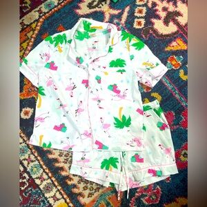 Cynthia Rowley pj set Christmas palm trees flamingo